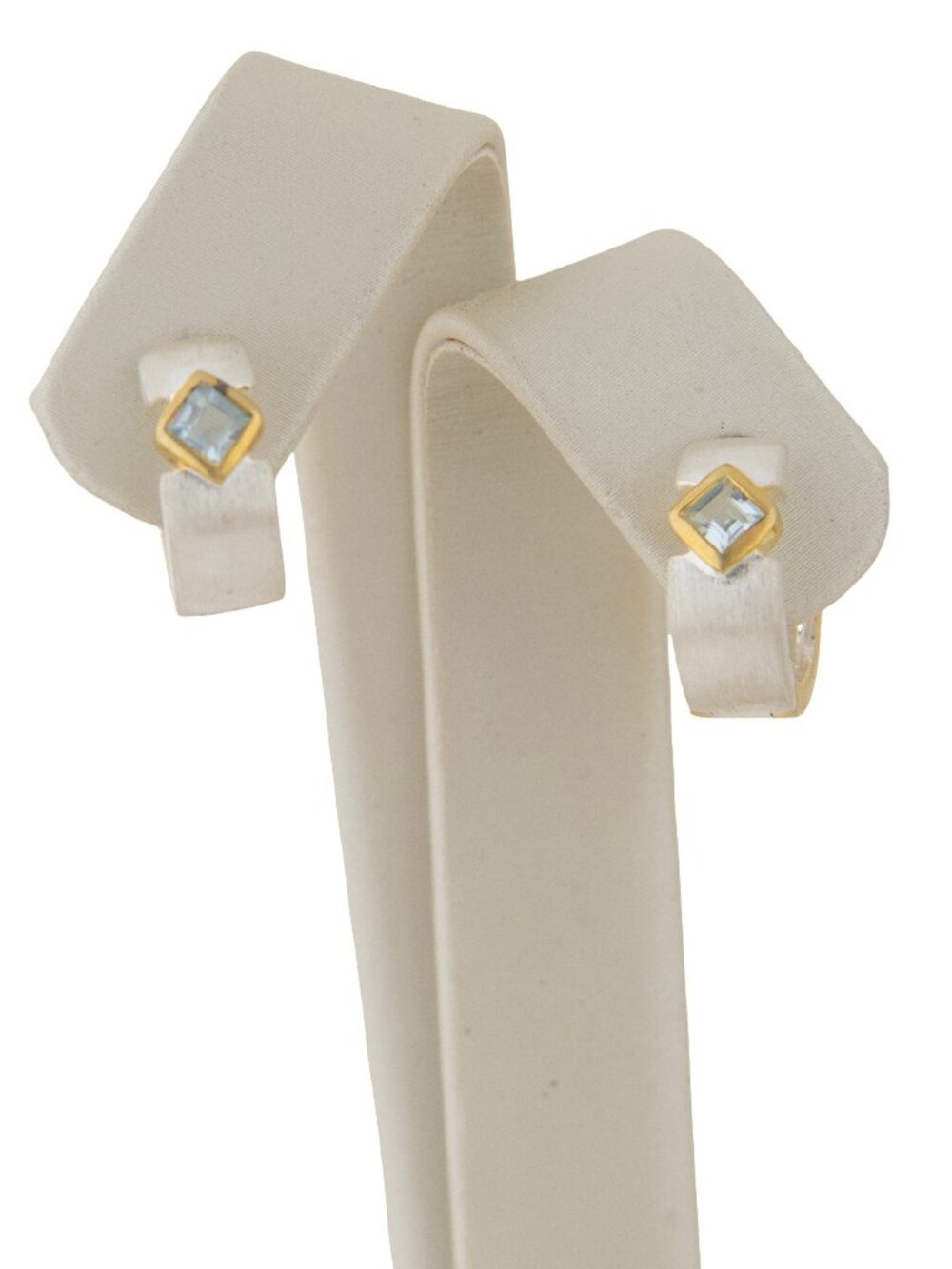 Sterling Silver and 22K Gold Vermeil Reversable Huggie Earrings with Blue Topaz